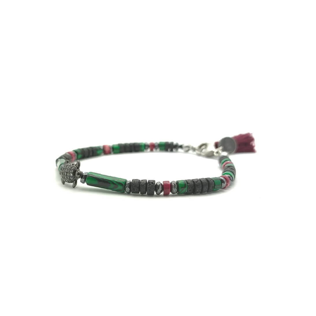 TaRa Dàimào-Bracciale con Malachite pietra lavica bracciale collana tibetana pietre naturali fatto a mano in Italia Uomo negozio a Este e on-line
