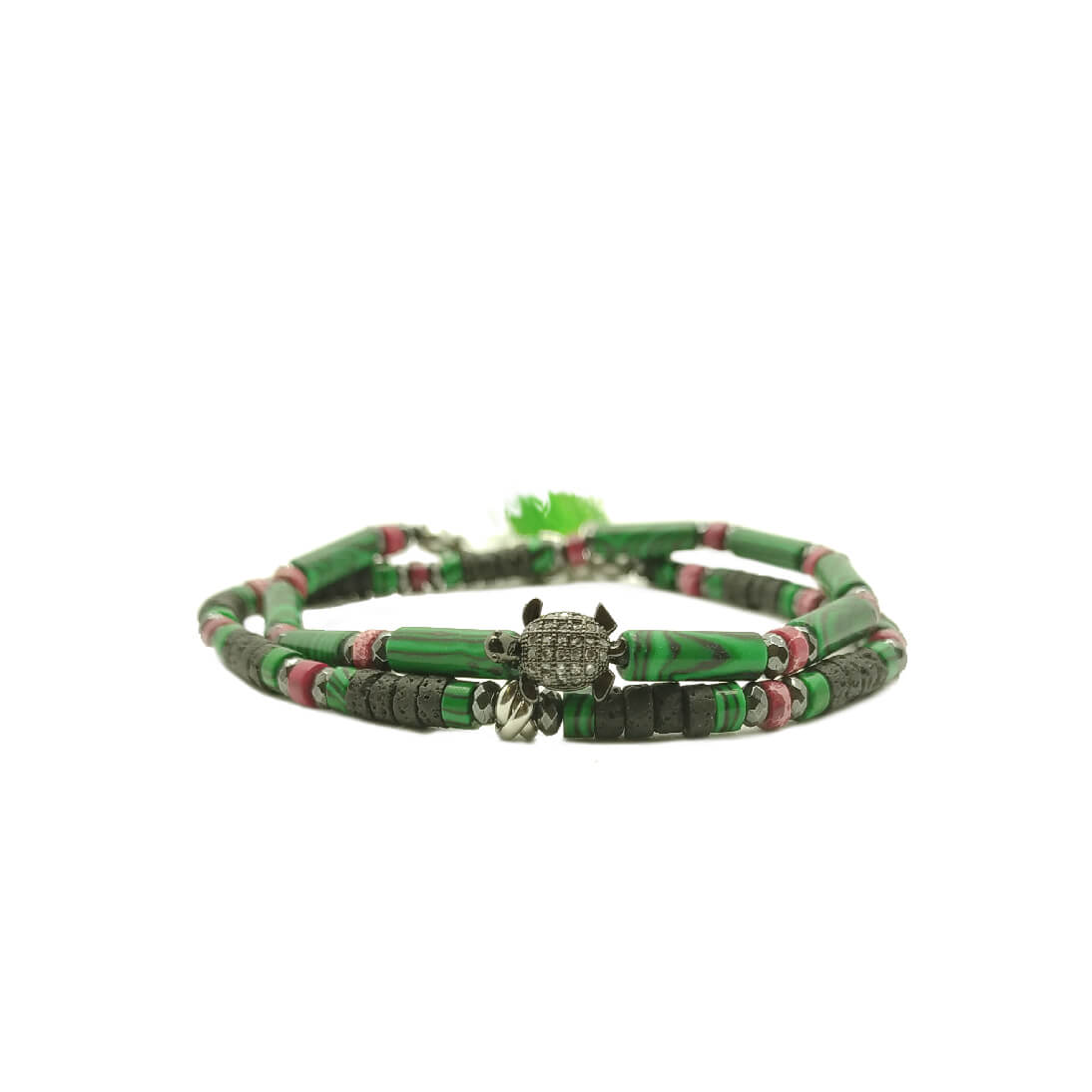 TaRa Dàimào-Bracciale con Malachite pietra lavica bracciale collana tibetana pietre naturali fatto a mano in Italia Uomo negozio a Este e on-line