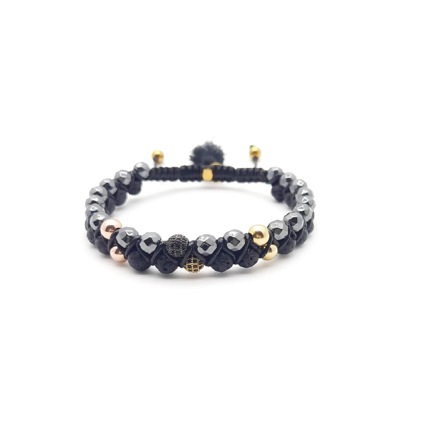 TaRa Ek saaht -Bracciale con Ematite e pietra Lavica bracciale tibetano pietre naturali argento fatto a mano in Italia