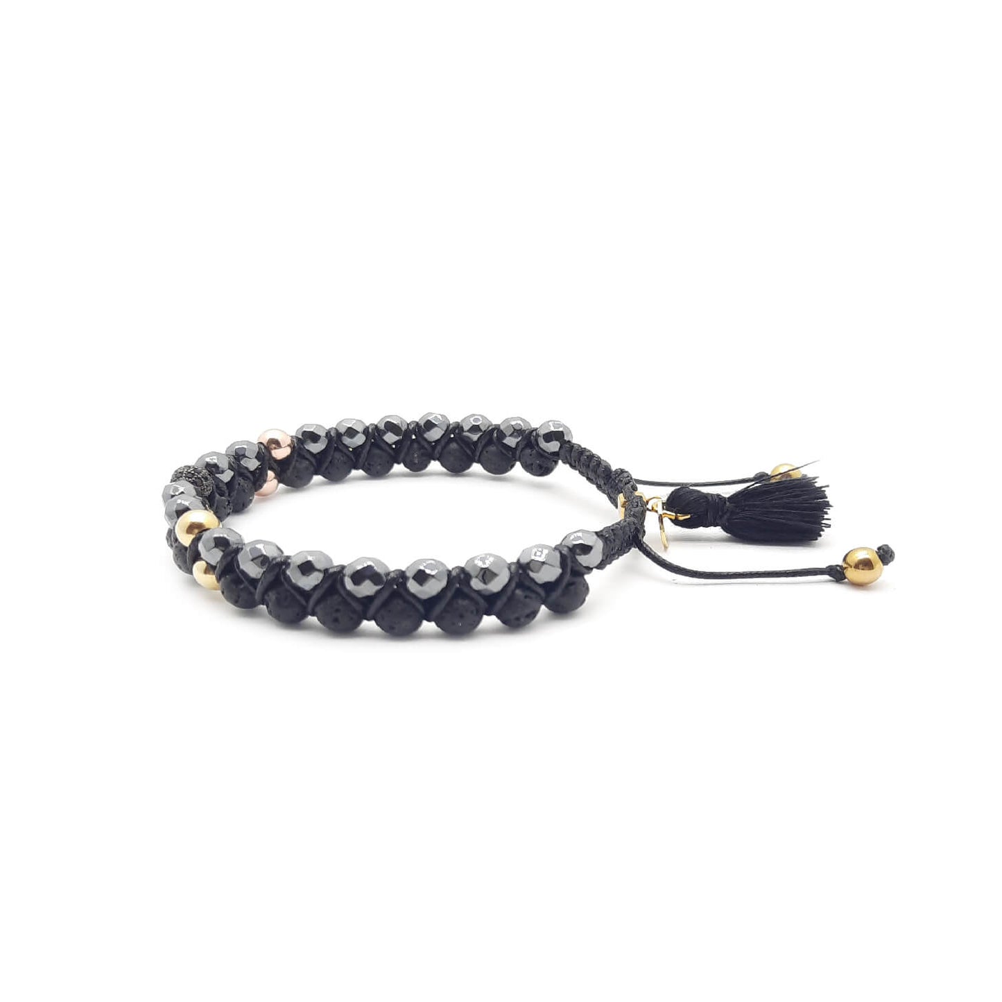 aRa Ek saaht -Bracciale con Ematite e pietra Lavica bracciale tibetano pietre naturali argento fatto a mano in Italia