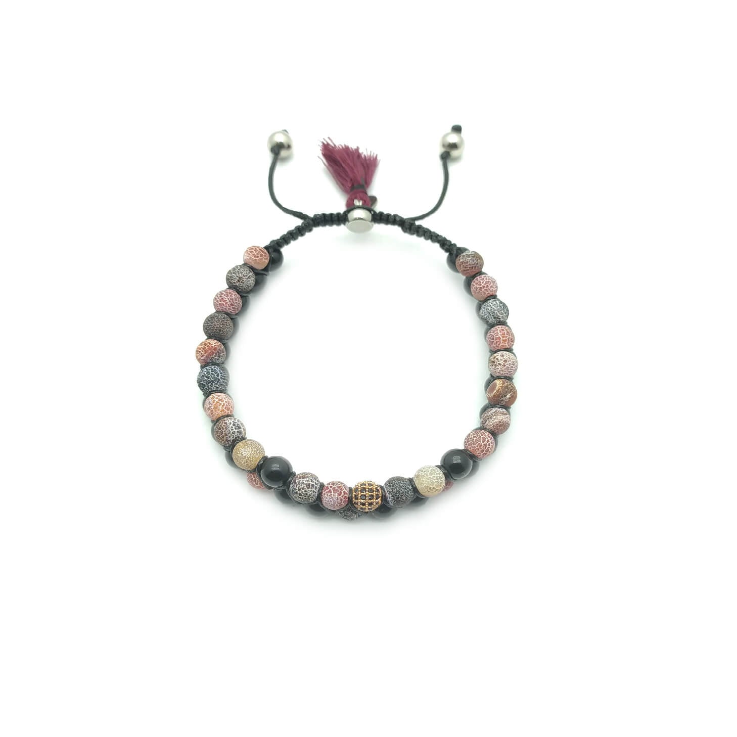 TaRa Ek saaht -Bracciale con Dendritica bracciale tibetano pietre naturali argento fatto a mano in Italia