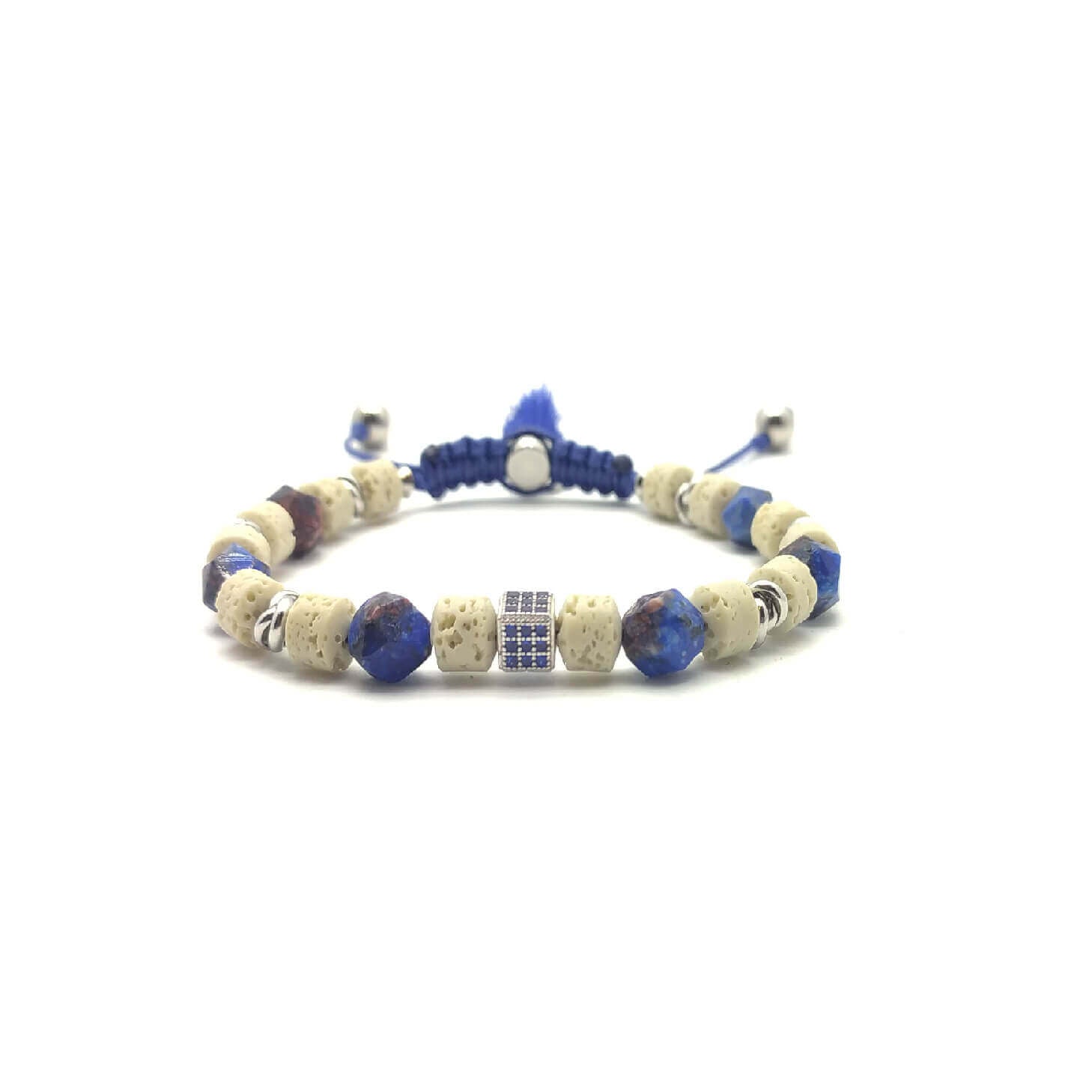 TaRa Keval Bracciale con Argento 925% Sodalite Pietra Lavica bracciale tibetano pietre naturali argento fatto a mano in Italia on line e in centro a Este da Gioielli D'Este