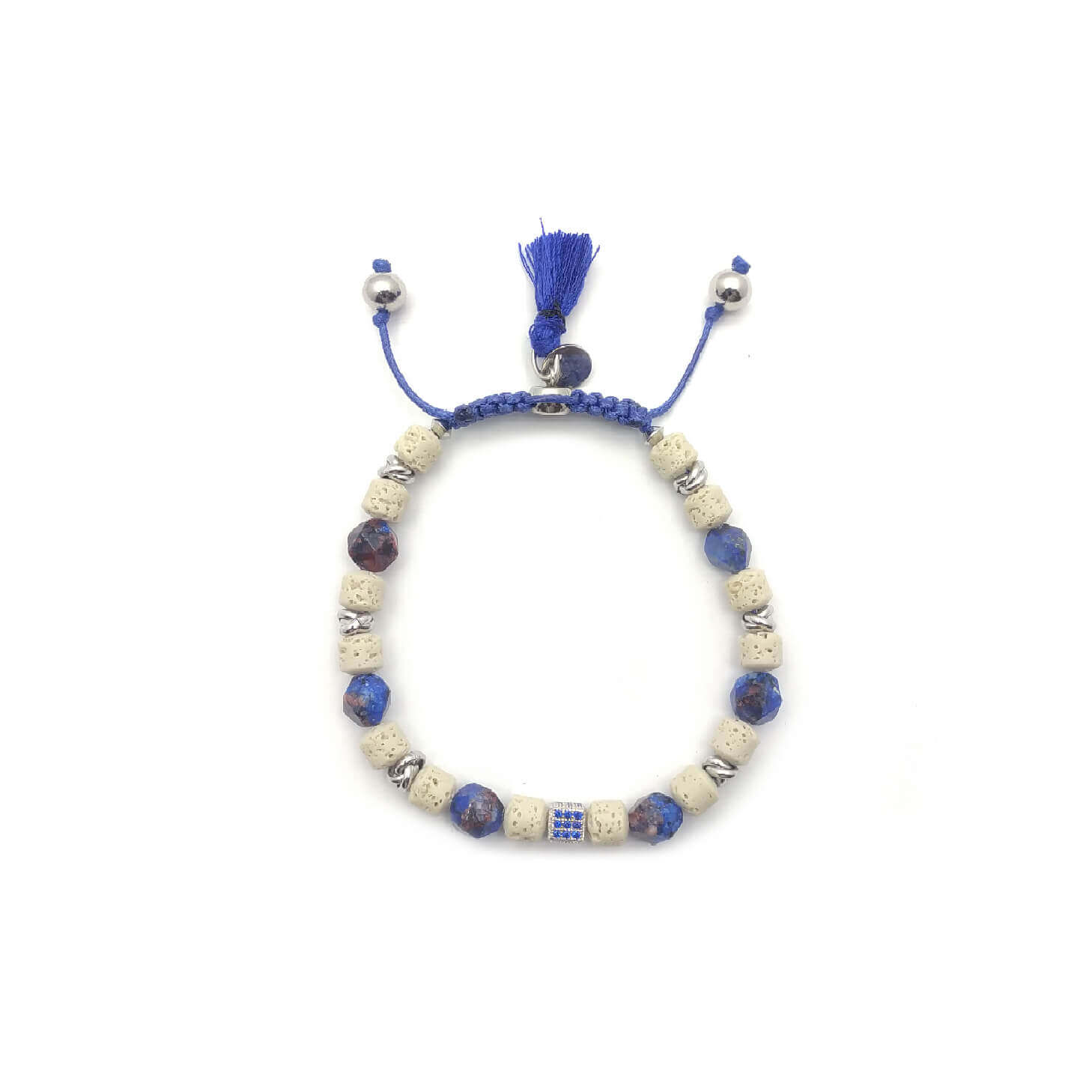 TaRa Keval Bracciale con Argento 925% Sodalite Pietra Lavica bracciale tibetano pietre naturali argento fatto a mano in Italia on line e in centro a Este da Gioielli D'Este