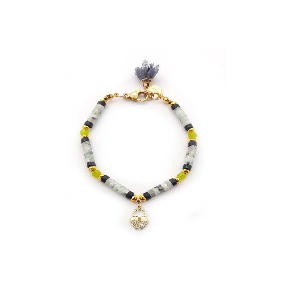Dàimào Bracciale Onice nero Diaspro grigio