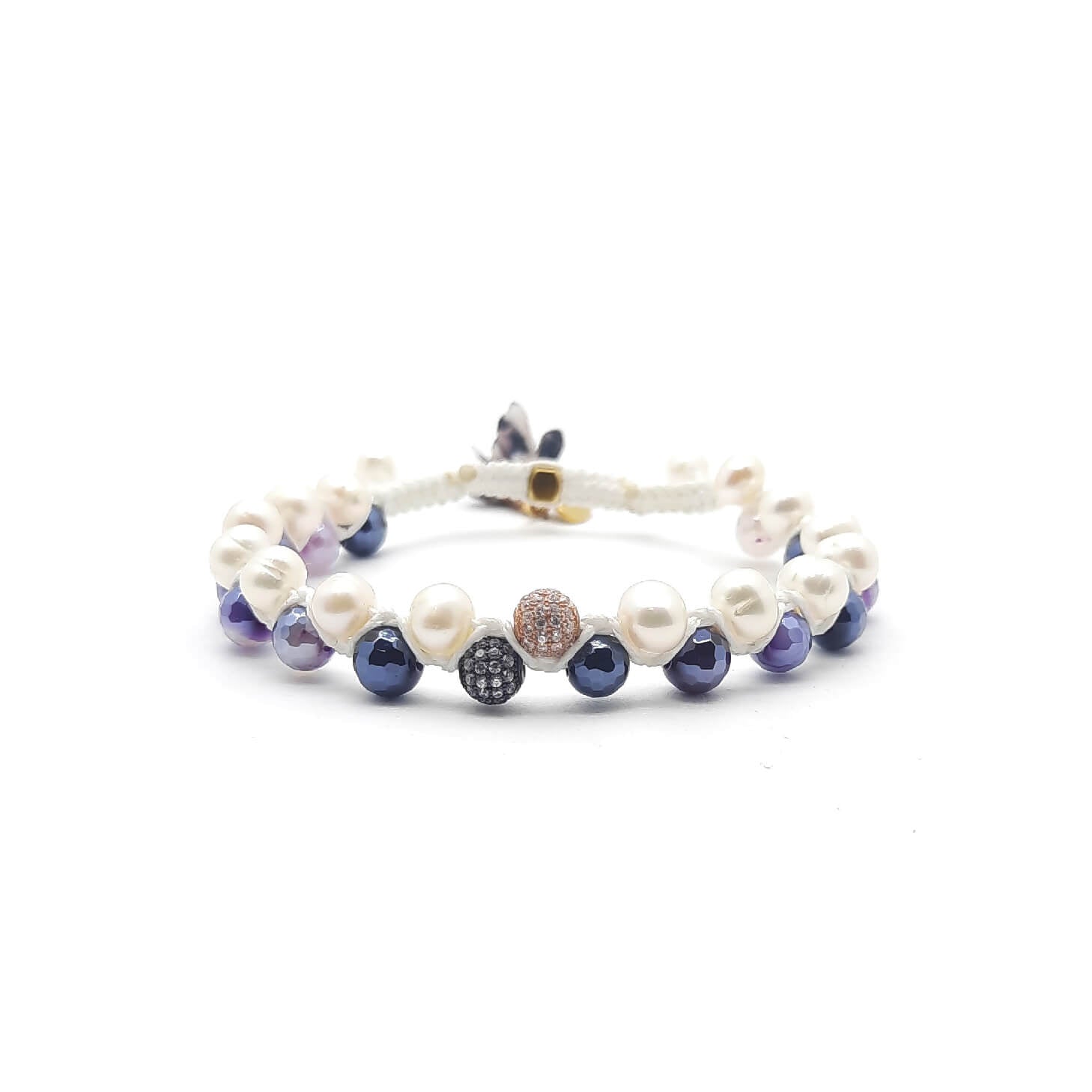 TaRa Ek Saaht Bracciale in argento 925% con pietre naturali Agata galvanizzata e Perle naturali acqua dolce significato spirituale del tibetano fatto a mano in Italia e on line store in centro a Este da Gioielli D'Este a prezzi scontati.