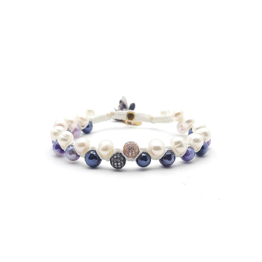 TaRa Ek Saaht Bracciale in argento 925% con pietre naturali Agata galvanizzata e Perle naturali acqua dolce significato spirituale del tibetano fatto a mano in Italia e on line store in centro a Este da Gioielli D'Este a prezzi scontati.