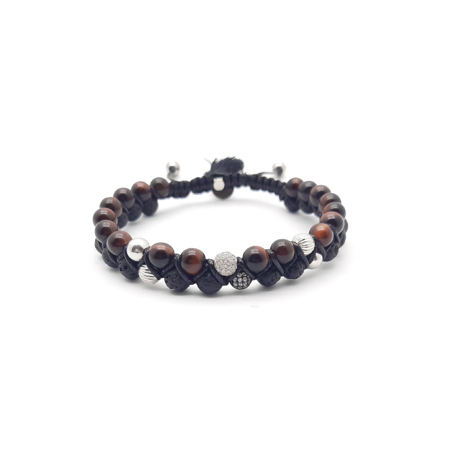 TaRa Ek saaht -Bracciale con Argento 925% Occhio di tigre Pietra Lavica bracciale tibetano pietre naturali argento fatto a mano in Italia