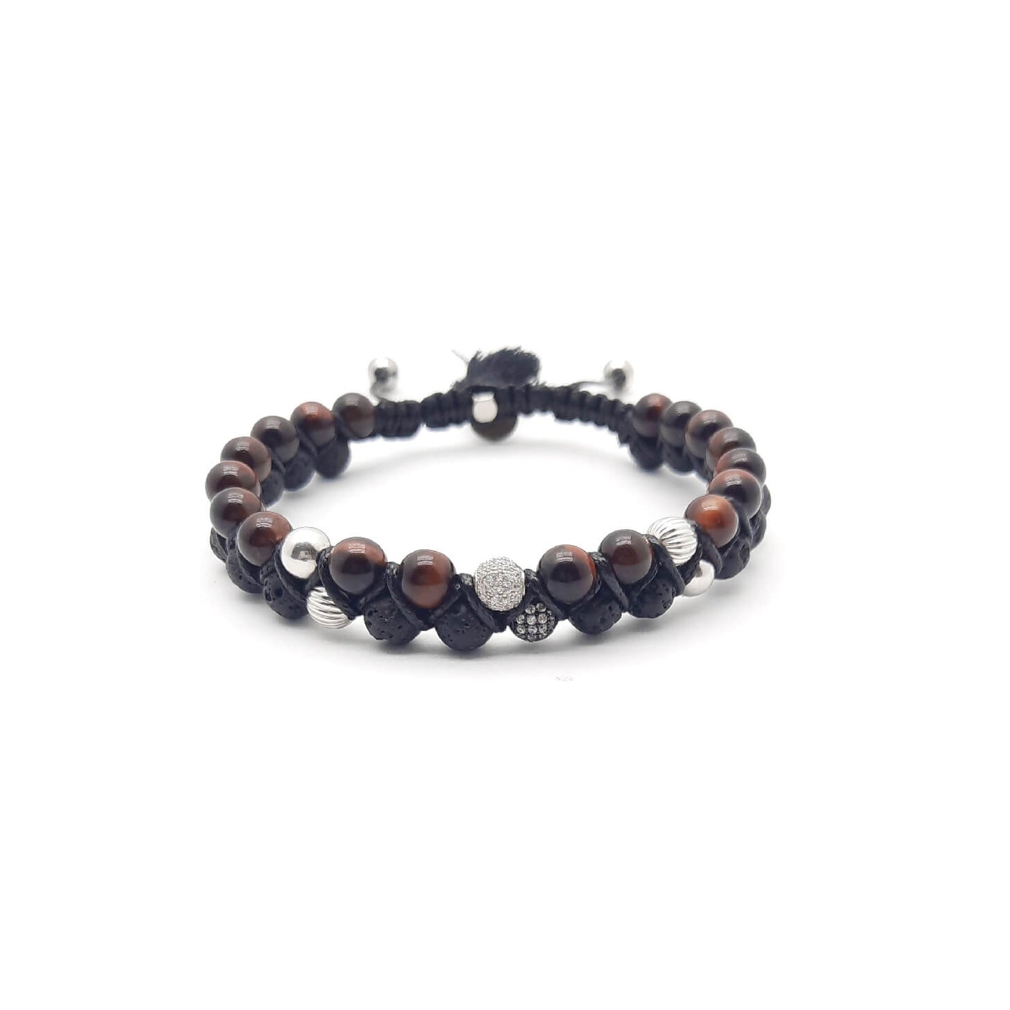 TaRa Ek saaht -Bracciale con Argento 925% Occhio di tigre Pietra Lavica bracciale tibetano pietre naturali argento fatto a mano in Italia