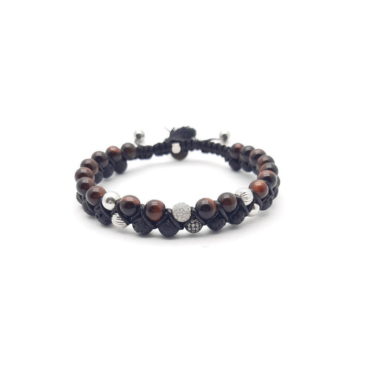 TaRa Ek saaht -Bracciale con Argento 925% Occhio di tigre Pietra Lavica bracciale tibetano pietre naturali argento fatto a mano in Italia