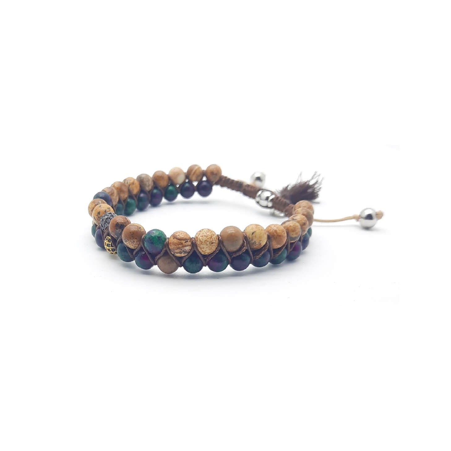 TaRa Ek saaht Bracciale con Paesina e Rubizoisite bracciale tibetana pietre naturali fatto a mano in Italia Uomo negozio a Este e on-line