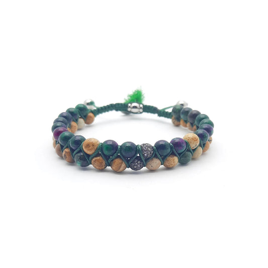 TaRa Ek saaht Bracciale con Paesina e Rubizoisite bracciale tibetana pietre naturali fatto a mano in Italia Uomo negozio a Este e on-line