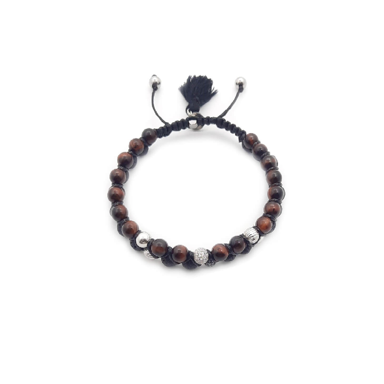 TaRa Ek saaht -Bracciale con Argento 925% Occhio di tigre Pietra Lavica bracciale tibetano pietre naturali argento fatto a mano in Italia
