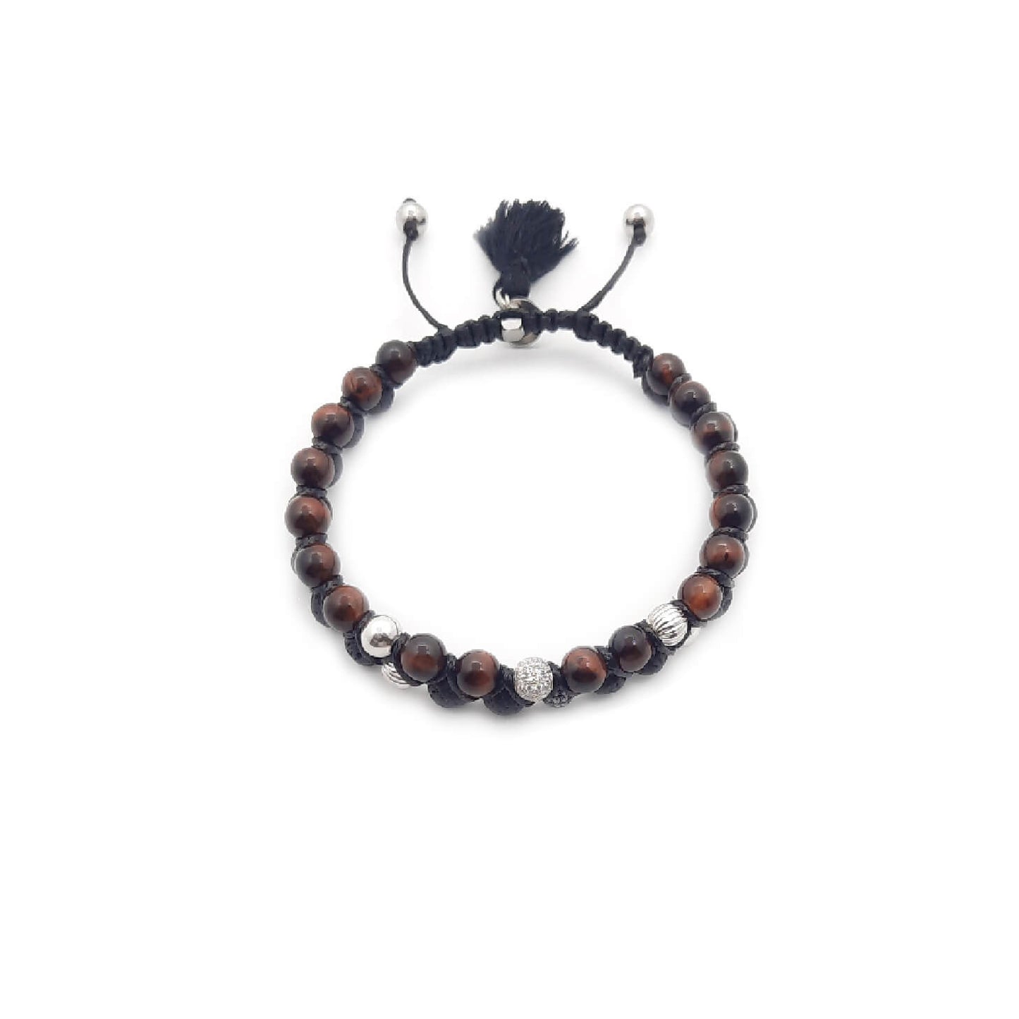 TaRa Ek saaht -Bracciale con Argento 925% Occhio di tigre Pietra Lavica bracciale tibetano pietre naturali argento fatto a mano in Italia