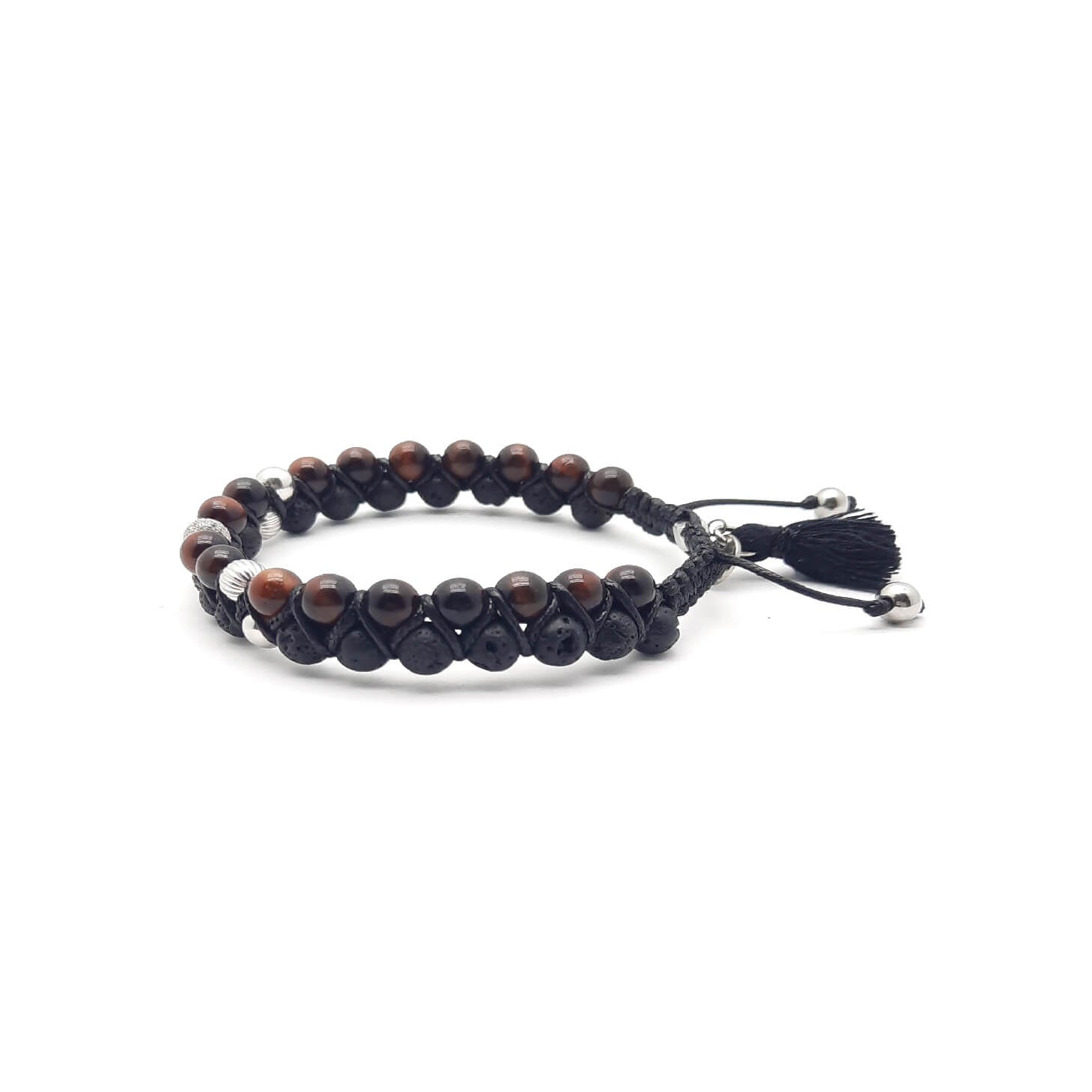 TaRa Ek saaht -Bracciale con Argento 925% Occhio di tigre Pietra Lavica bracciale tibetano pietre naturali argento fatto a mano in Italia