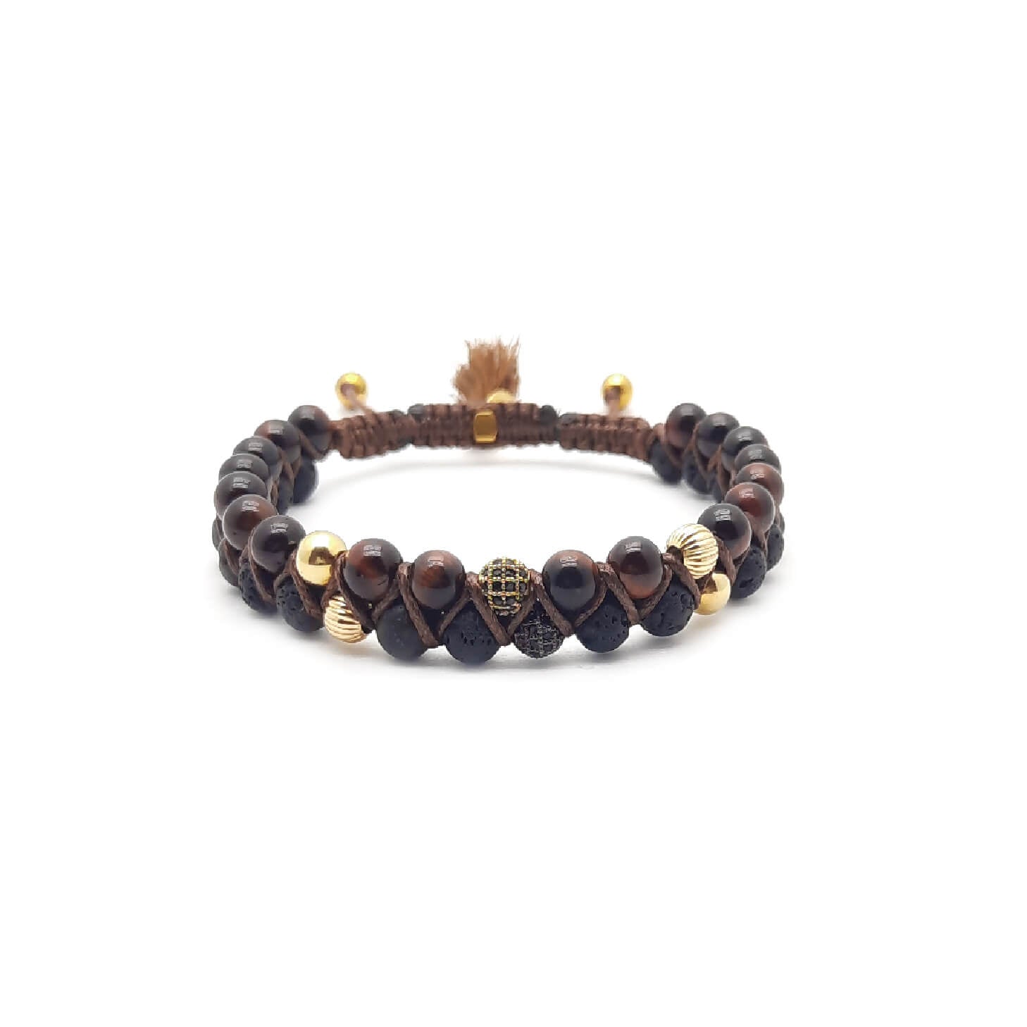 TaRa Ek saaht -Bracciale con Argento 925% Occhio di tigre Pietra Lavica bracciale tibetano pietre naturali argento fatto a mano in Italia