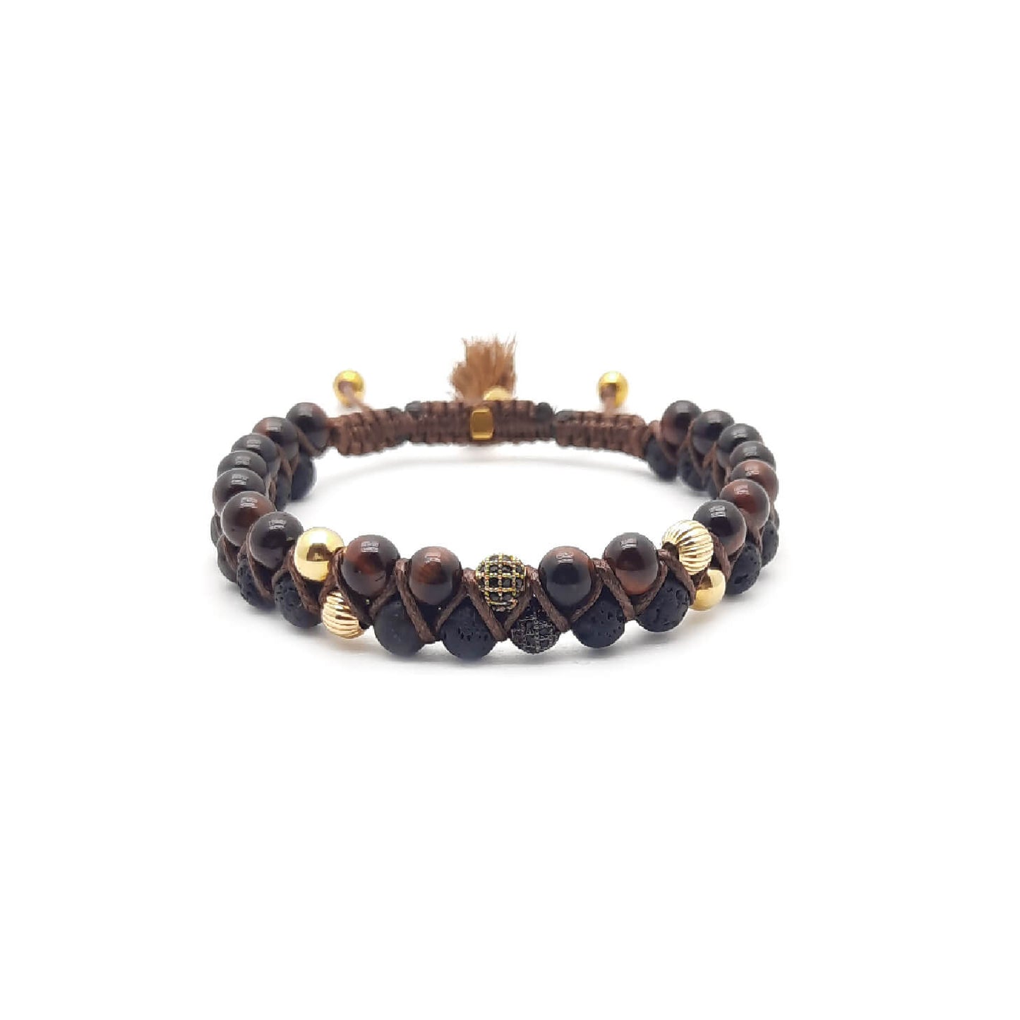 TaRa Ek saaht -Bracciale con Argento 925% Occhio di tigre Pietra Lavica bracciale tibetano pietre naturali argento fatto a mano in Italia
