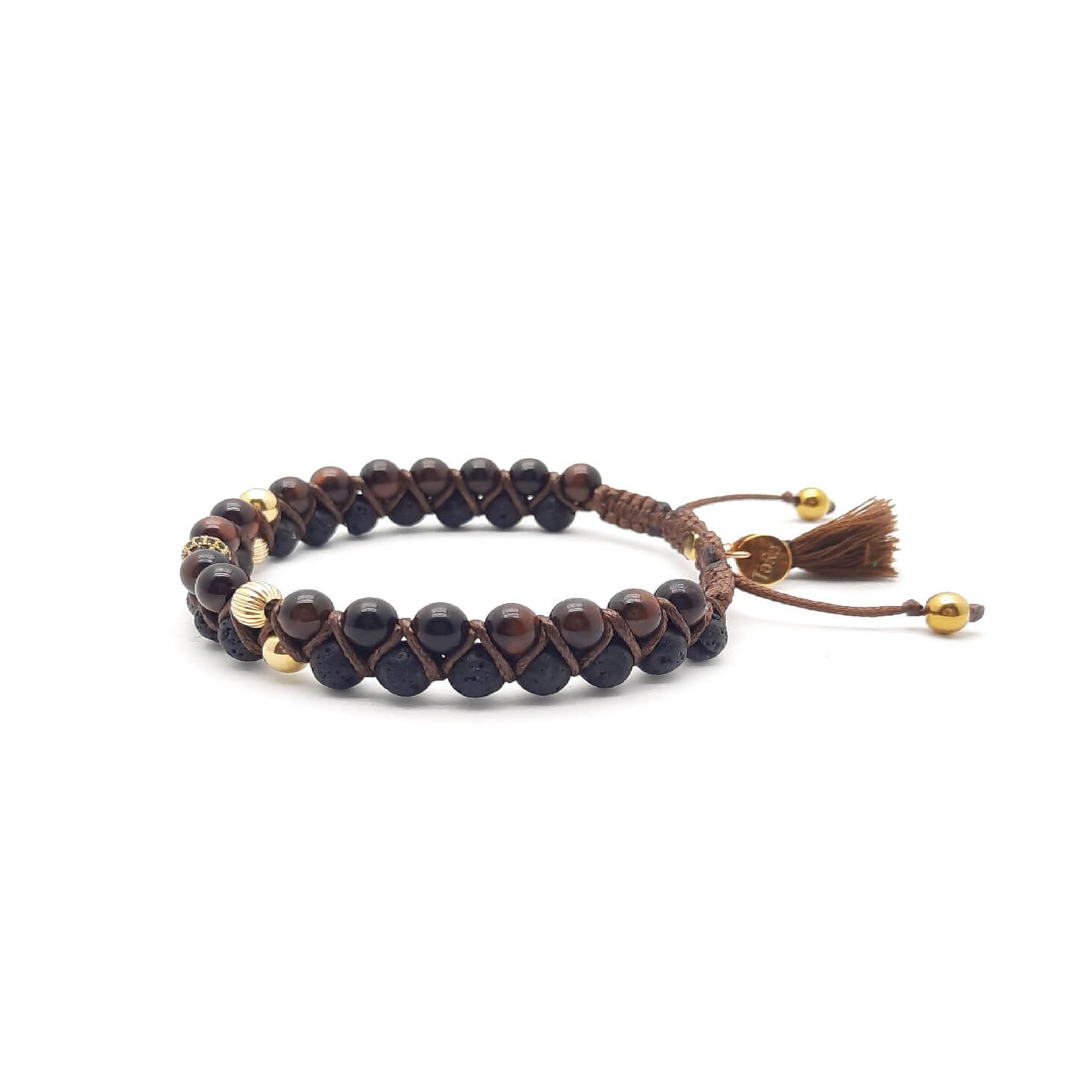 TaRa Ek saaht -Bracciale con Argento 925% Occhio di tigre Pietra Lavica bracciale tibetano pietre naturali argento fatto a mano in Italia