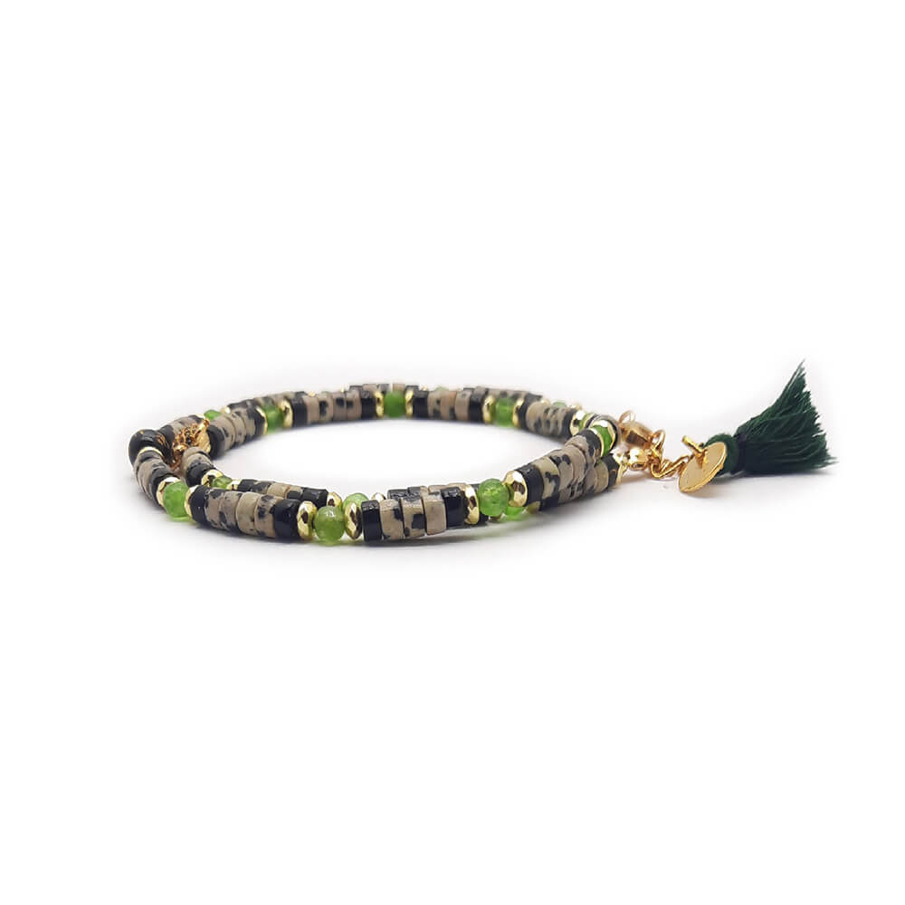 Dàimào-Bracciale con diaspro dalmata e onice