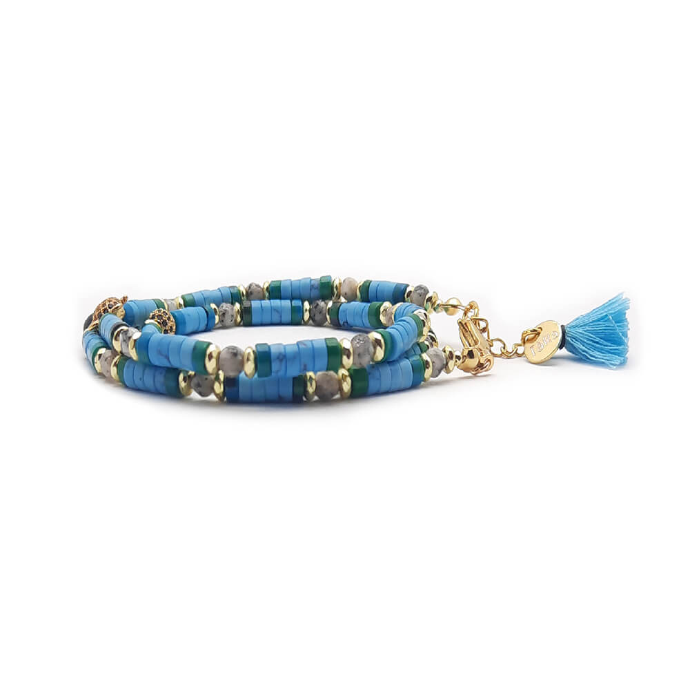 Dàimào-Bracciale a 3 giri con turchese e diaspro
