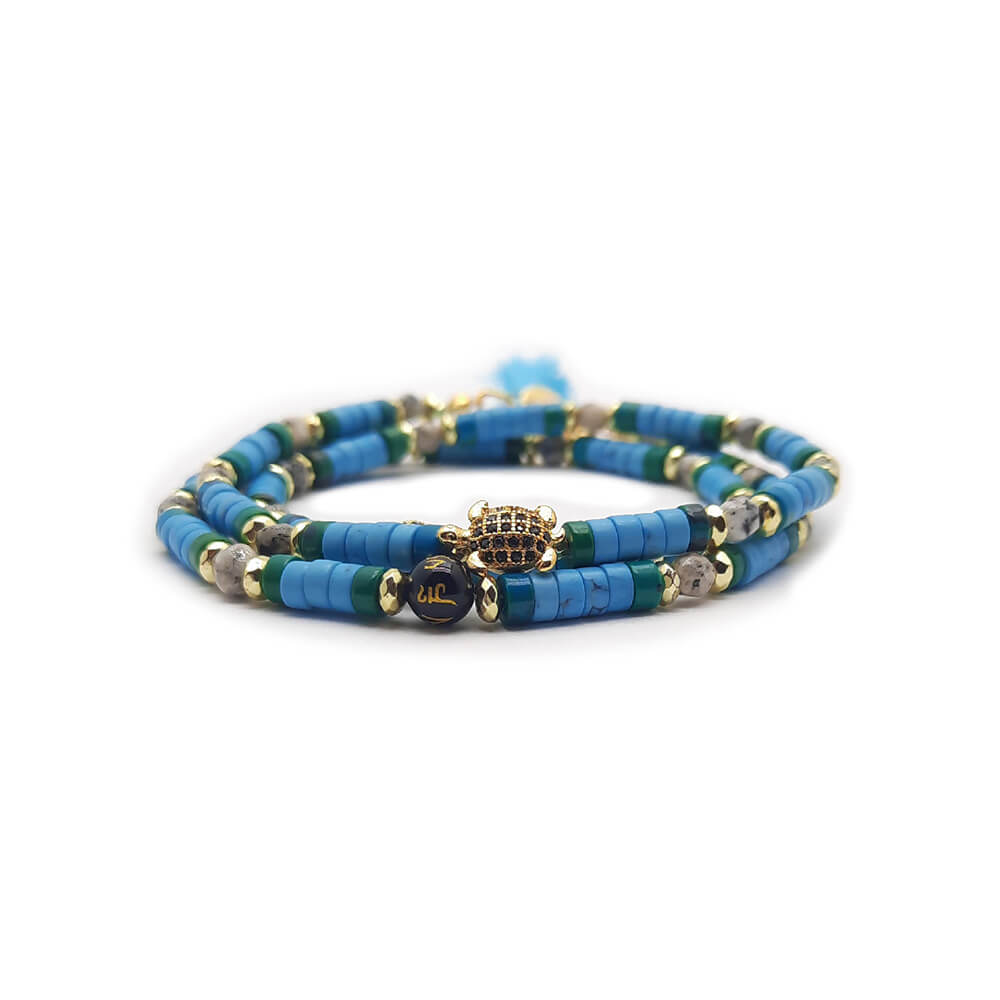 Dàimào-Bracciale a 3 giri con turchese e diaspro