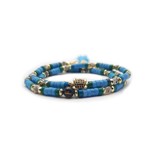 Dàimào-Bracciale a 3 giri con turchese e diaspro